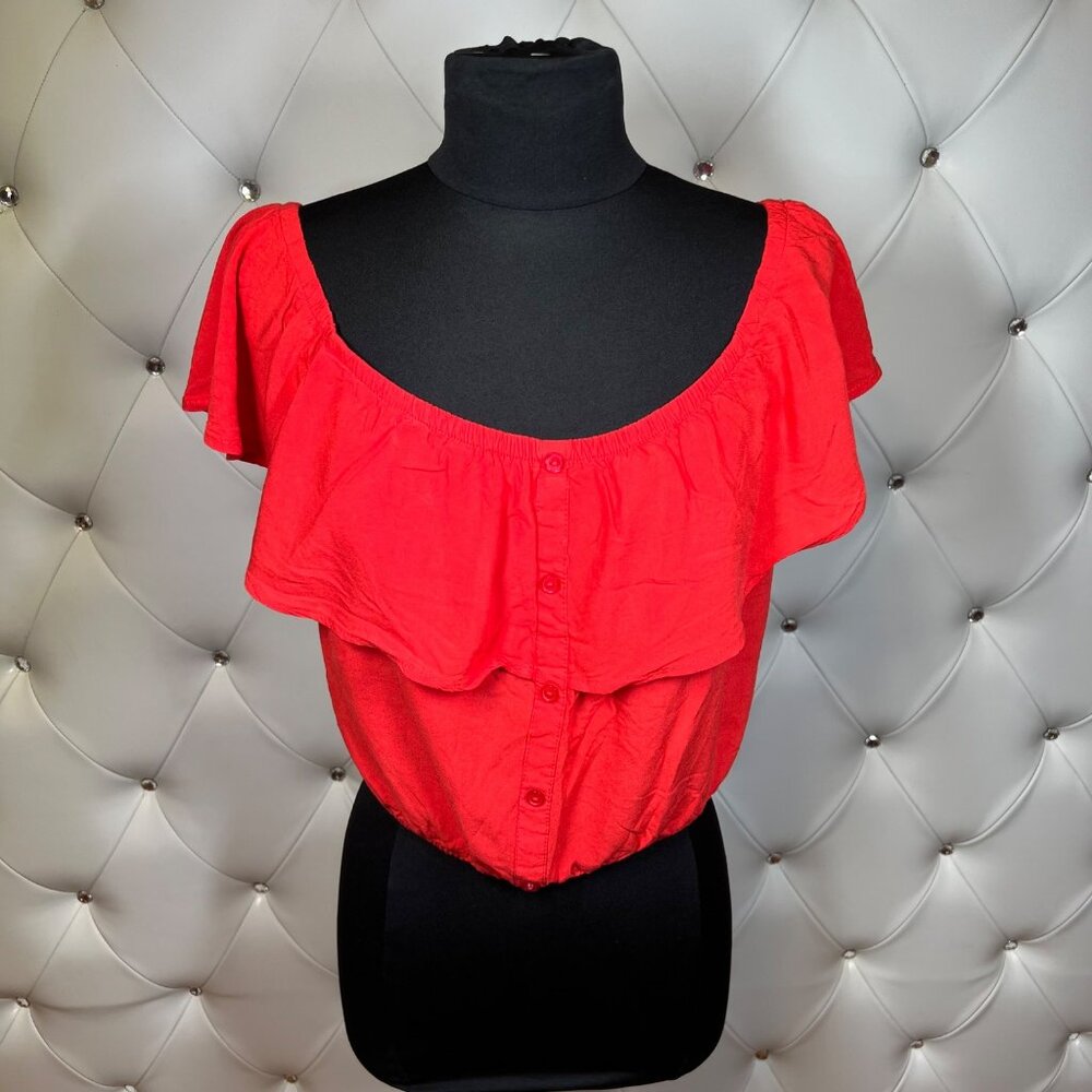 Ambiance Red Ruffled Women's Top Size L